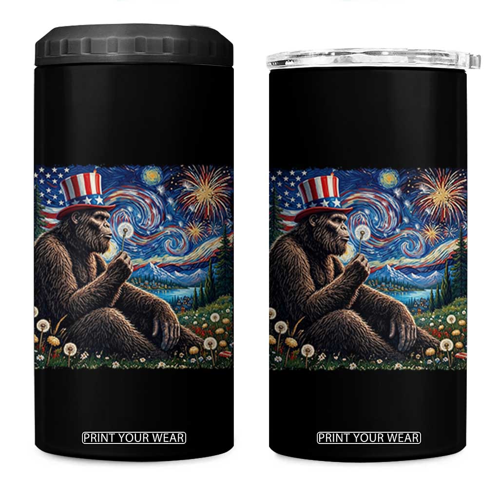 Bigfoot Blowing Dandelion 4 in 1 Can Cooler Tumbler Sasquatch Van Gogh Starry Night 4th of July TS14 One Size: 16 oz Black Print Your Wear