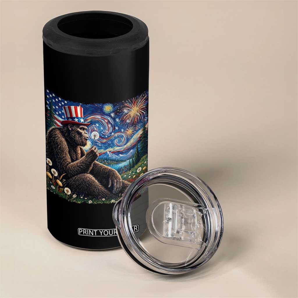 Bigfoot Blowing Dandelion 4 in 1 Can Cooler Tumbler Sasquatch Van Gogh Starry Night 4th of July TS14 Print Your Wear