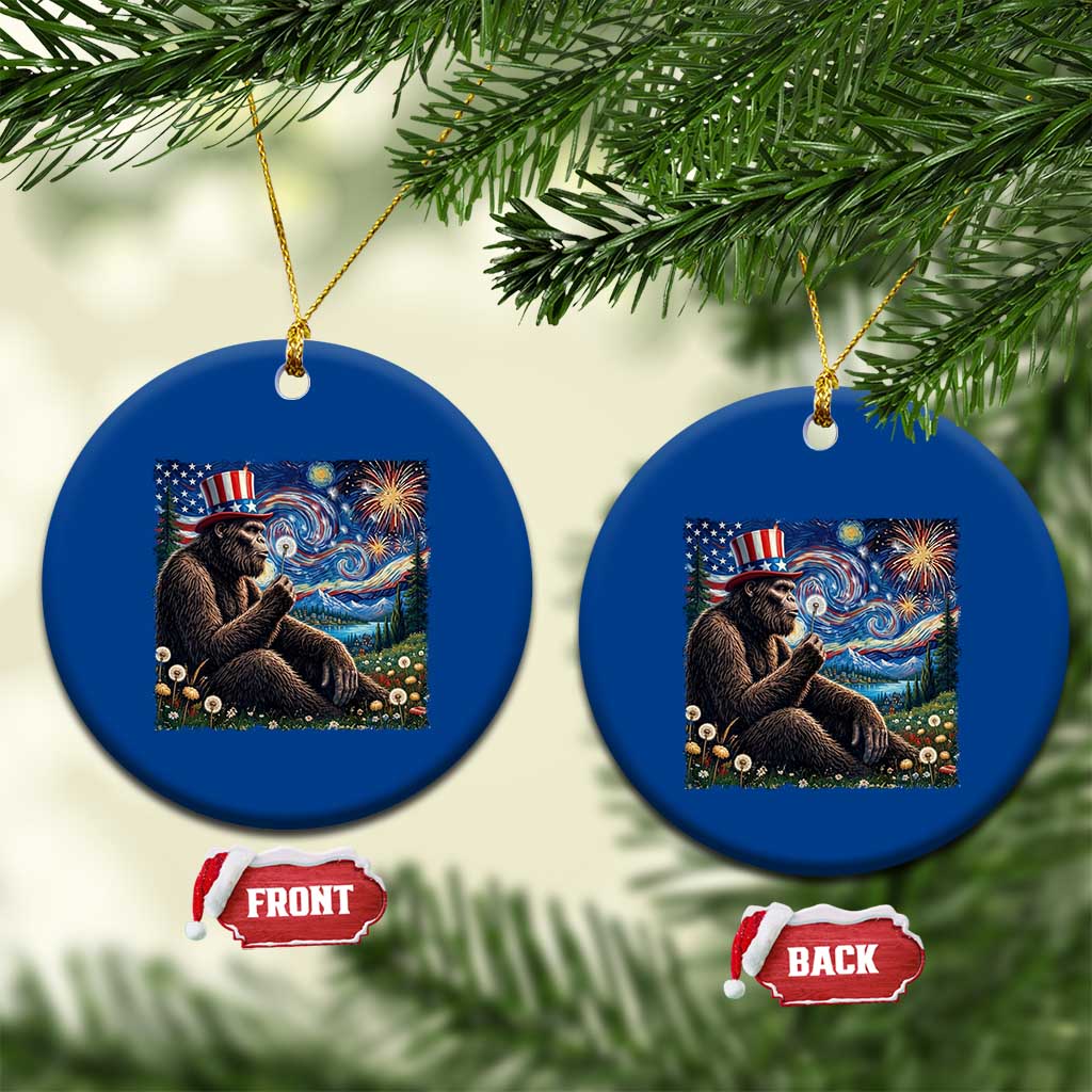 Bigfoot Blowing Dandelion Ceramic Ornament Sasquatch Van Gogh Starry Night 4th of July TS14 1pc Blue Print Your Wear