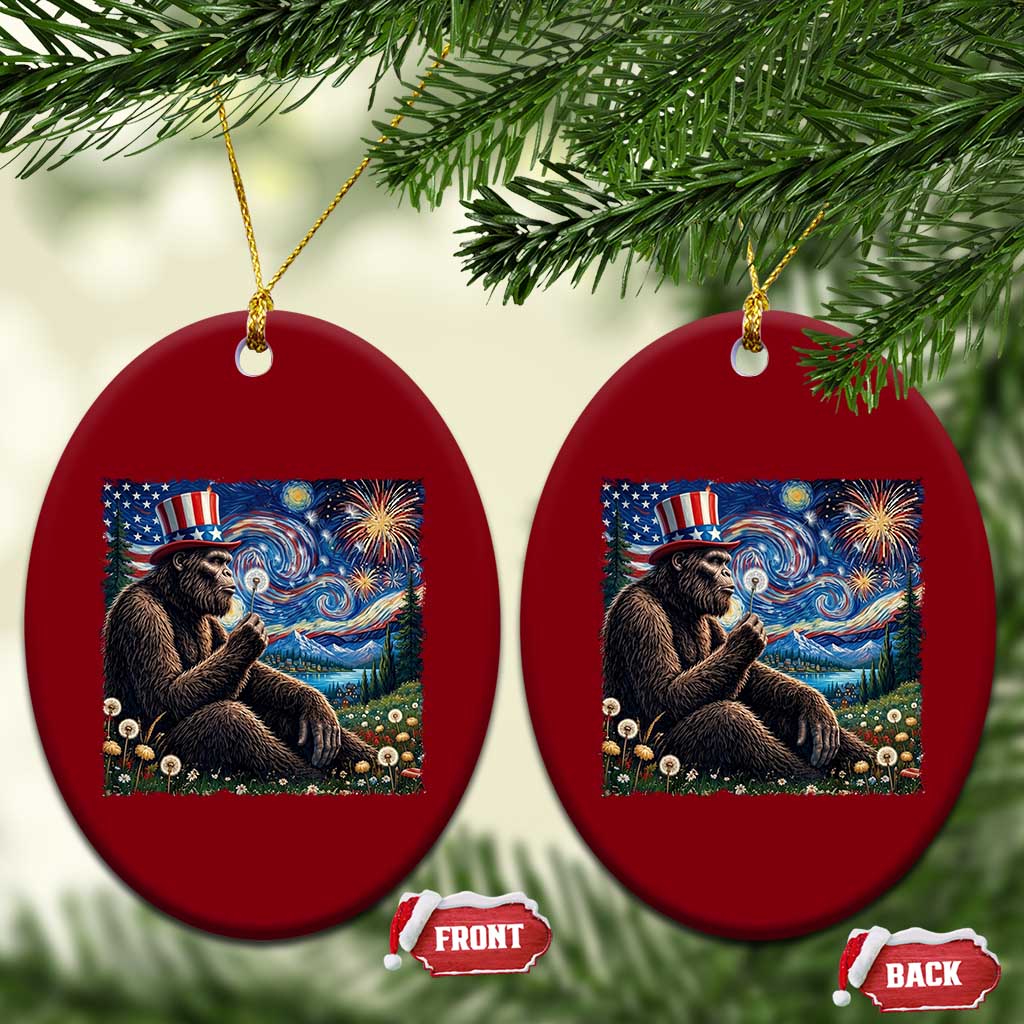 Bigfoot Blowing Dandelion Ceramic Ornament Sasquatch Van Gogh Starry Night 4th of July TS14 Print Your Wear