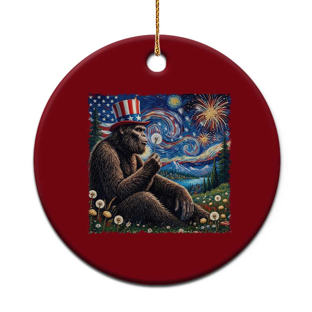 Bigfoot Blowing Dandelion Ceramic Ornament Sasquatch Van Gogh Starry Night 4th of July TS14 1pc Red Print Your Wear