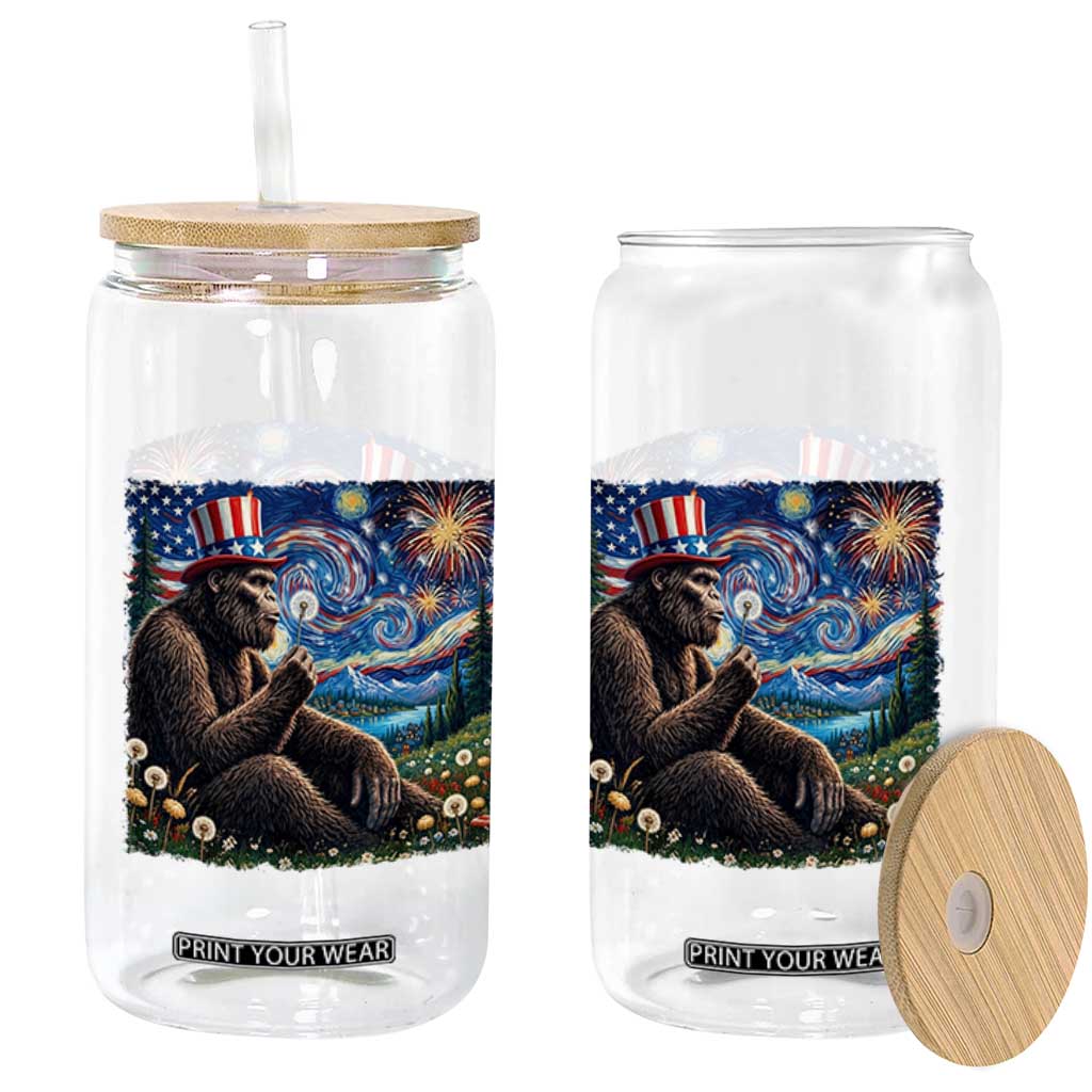 Bigfoot Blowing Dandelion Glass Can Sasquatch Van Gogh Starry Night 4th of July TS14 Print Your Wear
