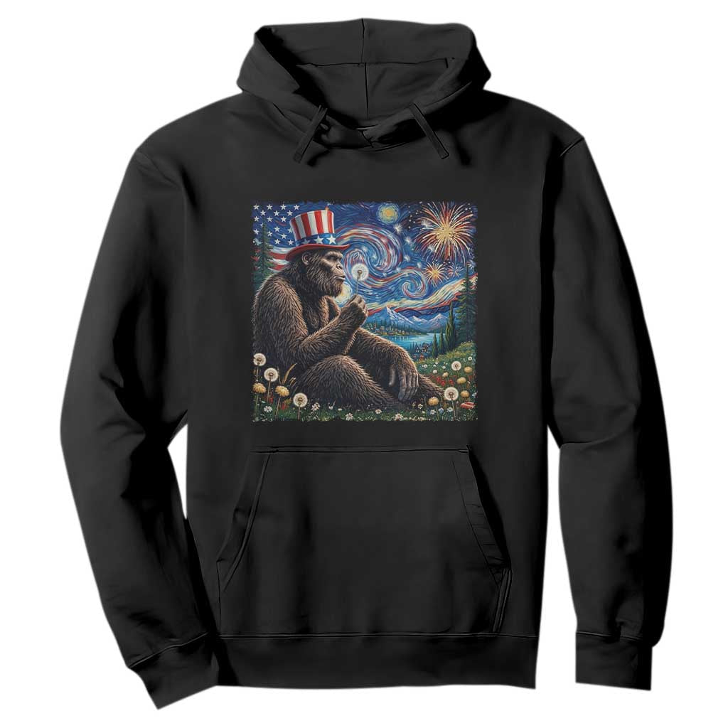 Bigfoot Blowing Dandelion Hoodie Sasquatch Van Gogh Starry Night 4th of July TS14 Black Print Your Wear