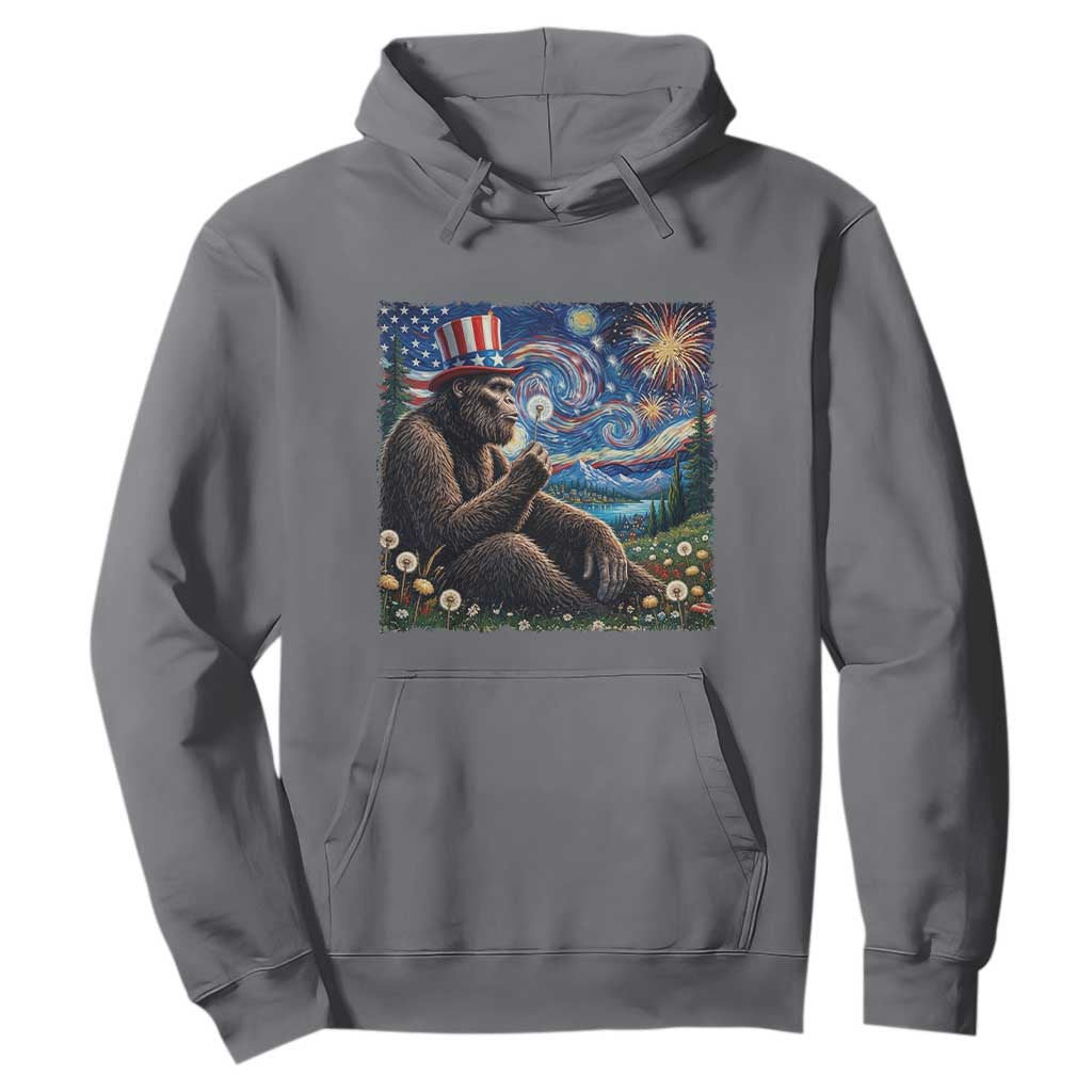 Bigfoot Blowing Dandelion Hoodie Sasquatch Van Gogh Starry Night 4th of July TS14 Charcoal Print Your Wear