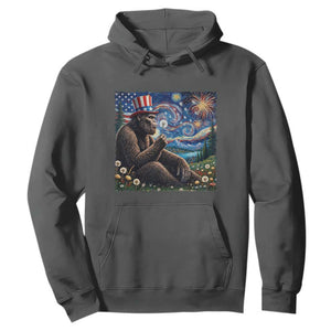 Bigfoot Blowing Dandelion Hoodie Sasquatch Van Gogh Starry Night 4th of July TS14 Dark Heather Print Your Wear
