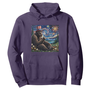 Bigfoot Blowing Dandelion Hoodie Sasquatch Van Gogh Starry Night 4th of July TS14 Purple Print Your Wear