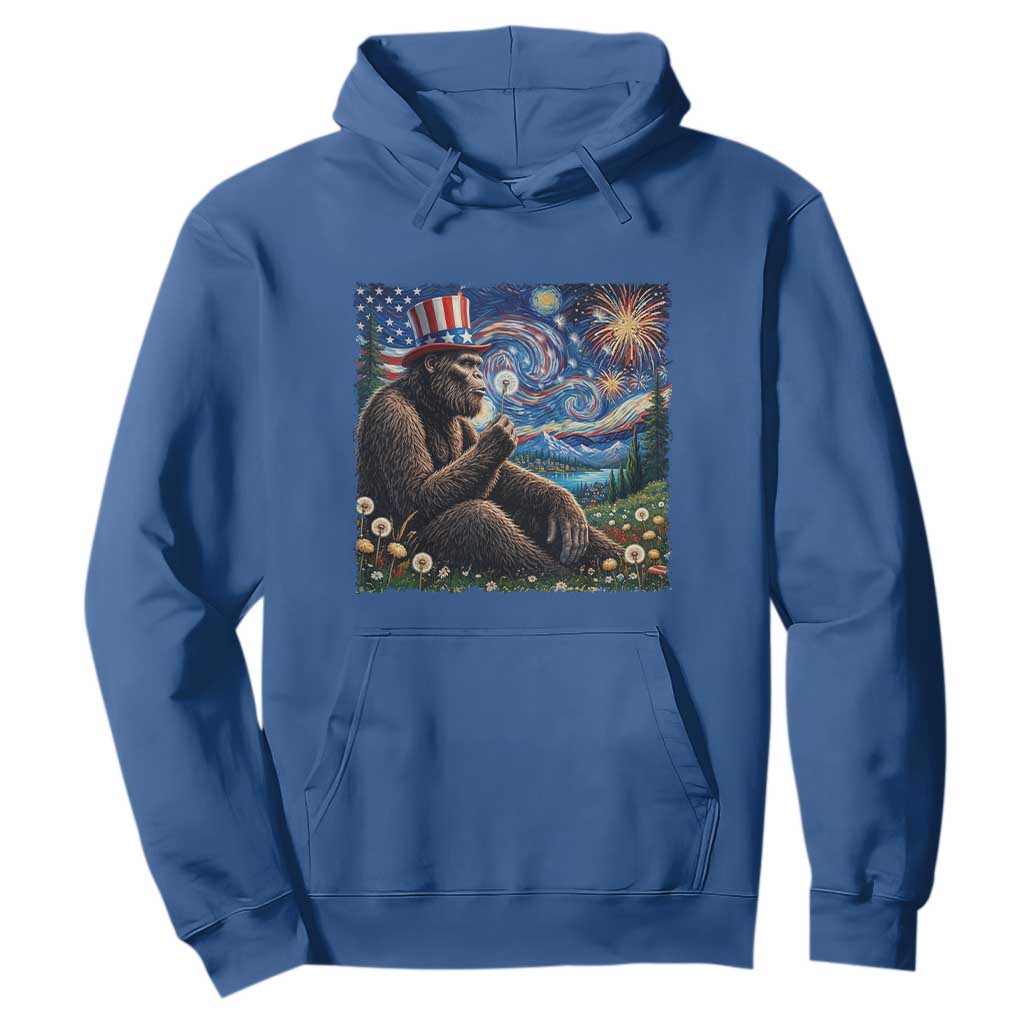 Bigfoot Blowing Dandelion Hoodie Sasquatch Van Gogh Starry Night 4th of July TS14 Royal Blue Print Your Wear