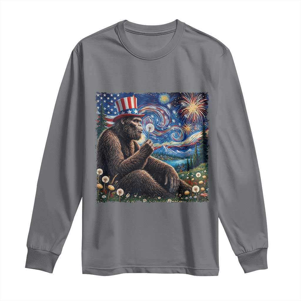 Bigfoot Blowing Dandelion Long Sleeve Shirt Sasquatch Van Gogh Starry Night 4th of July TS14 Charcoal Print Your Wear