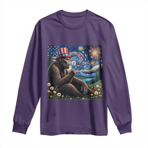 Bigfoot Blowing Dandelion Long Sleeve Shirt Sasquatch Van Gogh Starry Night 4th of July TS14 Purple Print Your Wear