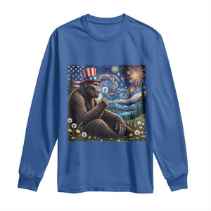 Bigfoot Blowing Dandelion Long Sleeve Shirt Sasquatch Van Gogh Starry Night 4th of July TS14 Royal Blue Print Your Wear