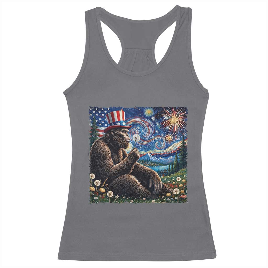 Bigfoot Blowing Dandelion Racerback Tank Top Sasquatch Van Gogh Starry Night 4th of July TS14 Charcoal Print Your Wear
