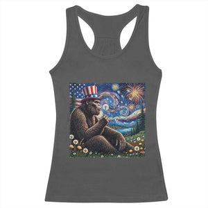 Bigfoot Blowing Dandelion Racerback Tank Top Sasquatch Van Gogh Starry Night 4th of July TS14 Dark Heather Print Your Wear