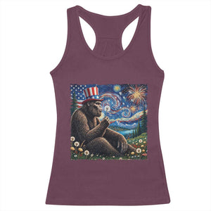 Bigfoot Blowing Dandelion Racerback Tank Top Sasquatch Van Gogh Starry Night 4th of July TS14 Maroon Print Your Wear