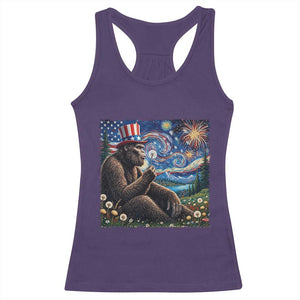 Bigfoot Blowing Dandelion Racerback Tank Top Sasquatch Van Gogh Starry Night 4th of July TS14 Purple Print Your Wear