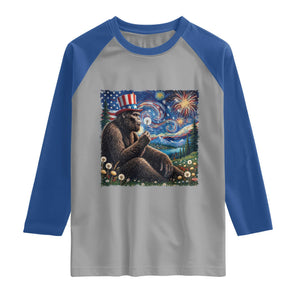 Bigfoot Blowing Dandelion Raglan Shirt Sasquatch Van Gogh Starry Night 4th of July TS14 Sport Gray Royal Print Your Wear