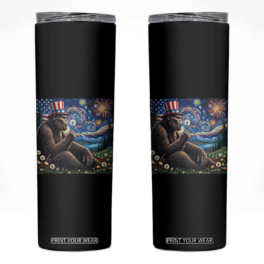 Bigfoot Blowing Dandelion Skinny Tumbler Sasquatch Van Gogh Starry Night 4th of July TS14 Black Print Your Wear