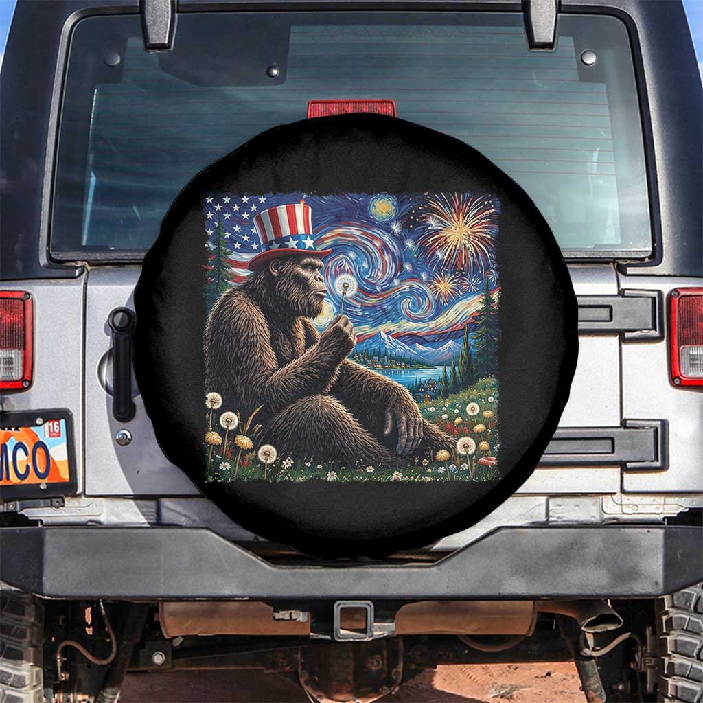 Bigfoot Blowing Dandelion Spare Tire Cover Sasquatch Van Gogh Starry Night 4th of July TS14 No hole Black Print Your Wear