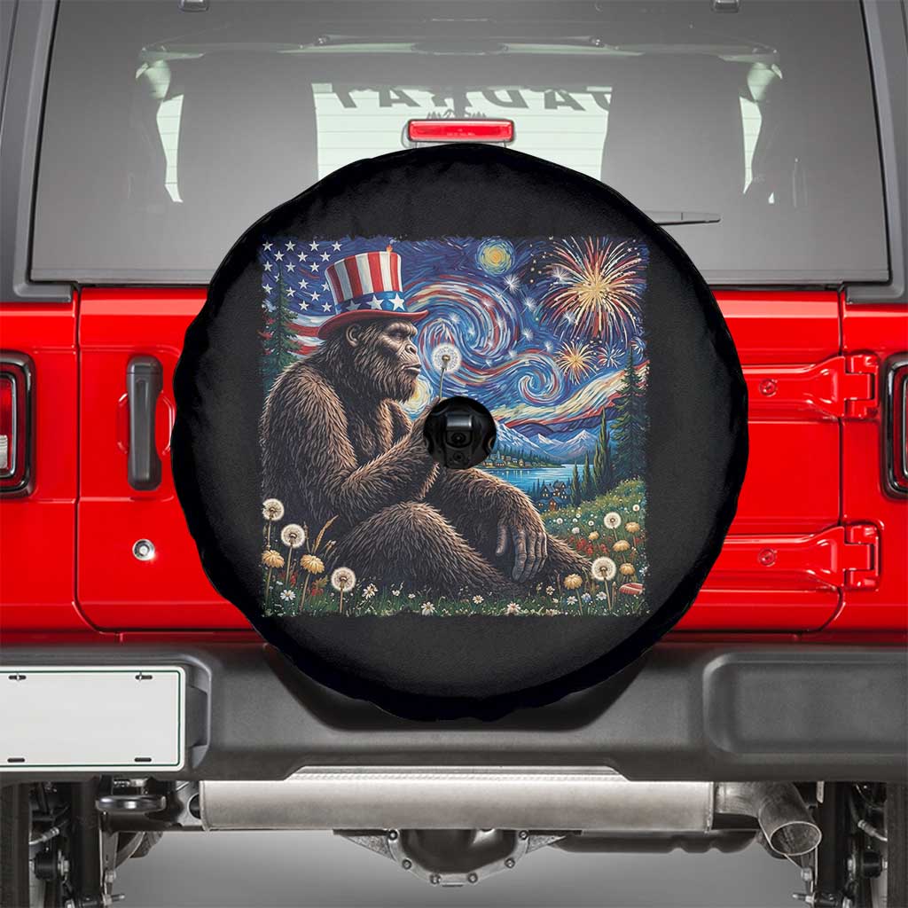Bigfoot Blowing Dandelion Spare Tire Cover Sasquatch Van Gogh Starry Night 4th of July TS14 Black Print Your Wear