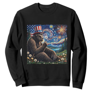 Bigfoot Blowing Dandelion Sweatshirt Sasquatch Van Gogh Starry Night 4th of July TS14 Black Print Your Wear