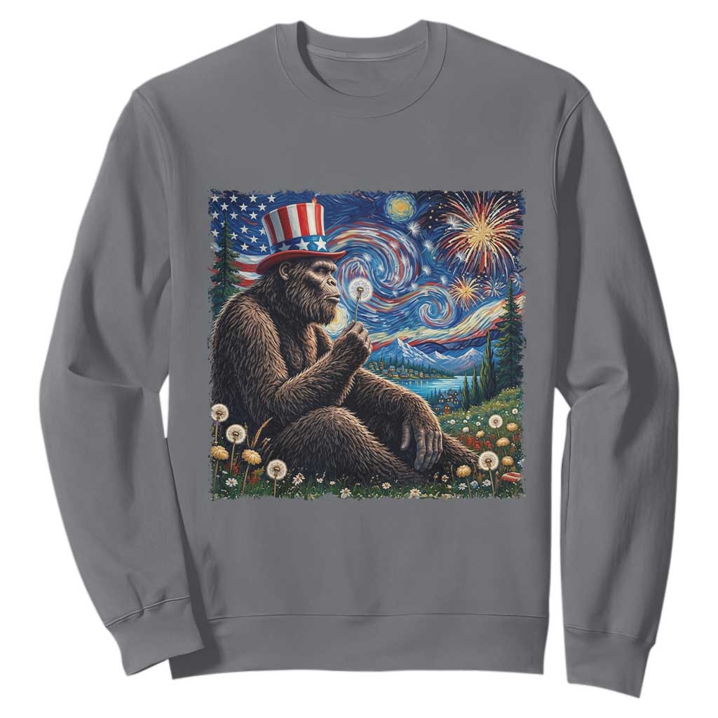 Bigfoot Blowing Dandelion Sweatshirt Sasquatch Van Gogh Starry Night 4th of July TS14 Charcoal Print Your Wear