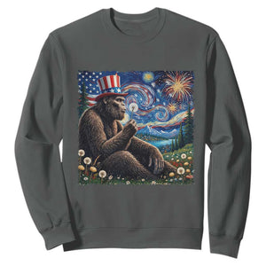 Bigfoot Blowing Dandelion Sweatshirt Sasquatch Van Gogh Starry Night 4th of July TS14 Dark Heather Print Your Wear