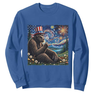 Bigfoot Blowing Dandelion Sweatshirt Sasquatch Van Gogh Starry Night 4th of July TS14 Royal Blue Print Your Wear