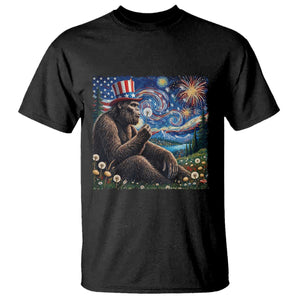 Bigfoot Blowing Dandelion T Shirt Sasquatch Van Gogh Starry Night 4th of July TS14 Black Print Your Wear