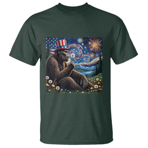 Bigfoot Blowing Dandelion T Shirt Sasquatch Van Gogh Starry Night 4th of July TS14 Dark Forest Green Print Your Wear