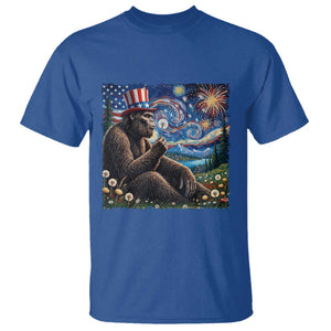 Bigfoot Blowing Dandelion T Shirt Sasquatch Van Gogh Starry Night 4th of July TS14 Royal Blue Print Your Wear