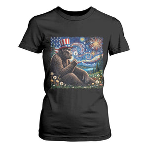 Bigfoot Blowing Dandelion T Shirt For Women Sasquatch Van Gogh Starry Night 4th of July TS14 Black Print Your Wear