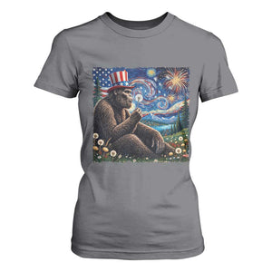 Bigfoot Blowing Dandelion T Shirt For Women Sasquatch Van Gogh Starry Night 4th of July TS14 Charcoal Print Your Wear