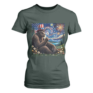 Bigfoot Blowing Dandelion T Shirt For Women Sasquatch Van Gogh Starry Night 4th of July TS14 Dark Forest Green Print Your Wear