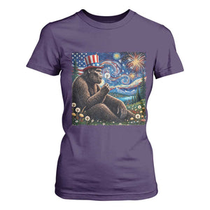 Bigfoot Blowing Dandelion T Shirt For Women Sasquatch Van Gogh Starry Night 4th of July TS14 Purple Print Your Wear