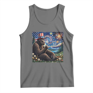 Bigfoot Blowing Dandelion Tank Top Sasquatch Van Gogh Starry Night 4th of July TS14 Black Heather Print Your Wear