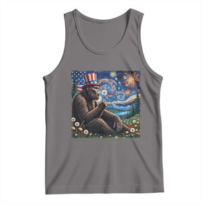 Bigfoot Blowing Dandelion Tank Top Sasquatch Van Gogh Starry Night 4th of July TS14 Deep Heather Print Your Wear