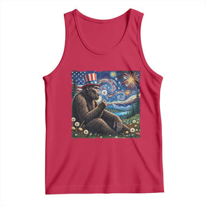 Bigfoot Blowing Dandelion Tank Top Sasquatch Van Gogh Starry Night 4th of July TS14 Red Print Your Wear