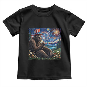 Bigfoot Blowing Dandelion Toddler T Shirt Sasquatch Van Gogh Starry Night 4th of July TS14 Black Print Your Wear