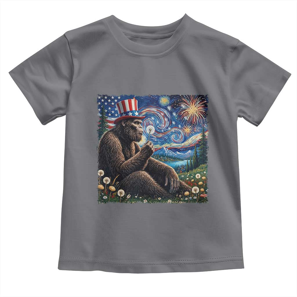 Bigfoot Blowing Dandelion Toddler T Shirt Sasquatch Van Gogh Starry Night 4th of July TS14 Charcoal Print Your Wear