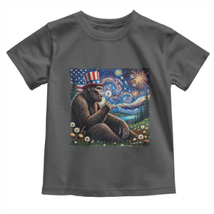 Bigfoot Blowing Dandelion Toddler T Shirt Sasquatch Van Gogh Starry Night 4th of July TS14 Dark Heather Print Your Wear