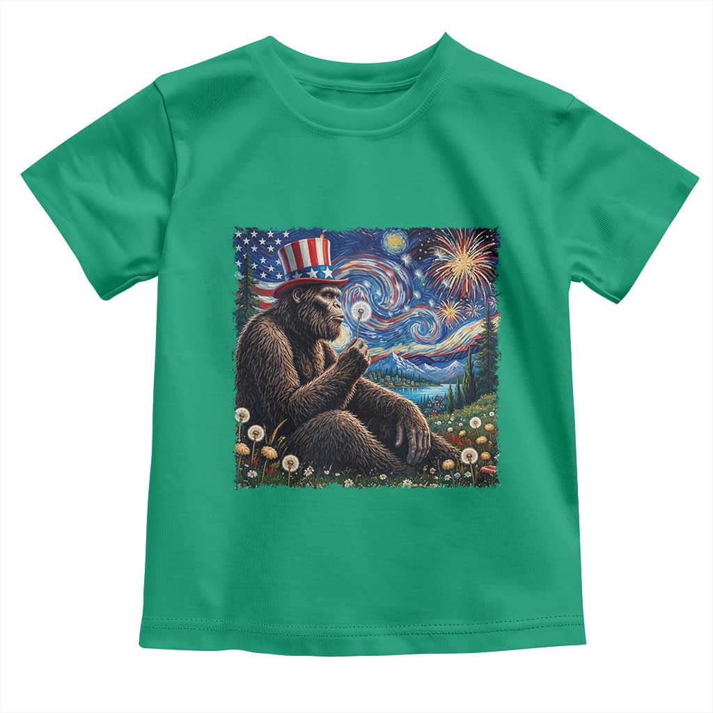 Bigfoot Blowing Dandelion Toddler T Shirt Sasquatch Van Gogh Starry Night 4th of July TS14 Irish Green Print Your Wear