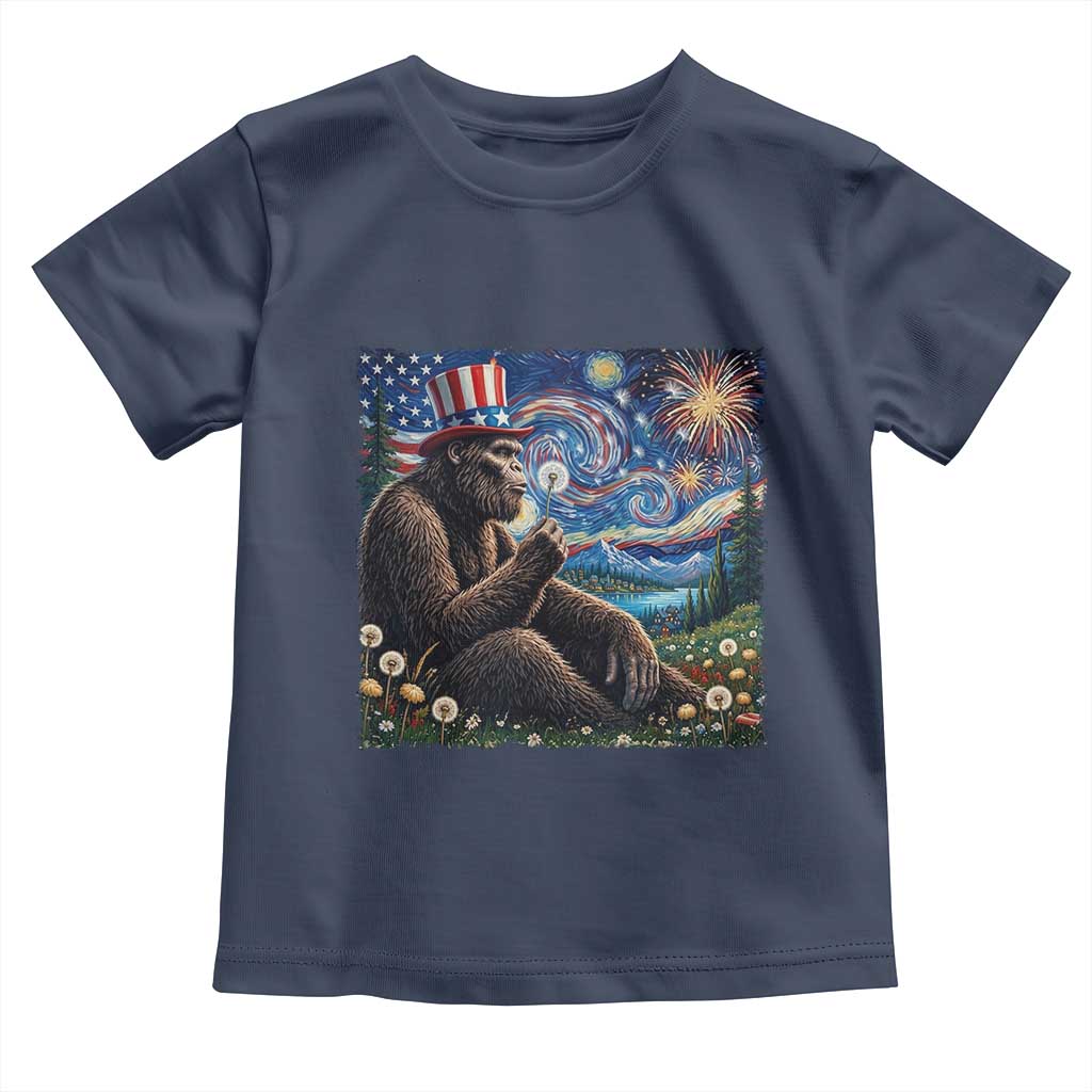 Bigfoot Blowing Dandelion Toddler T Shirt Sasquatch Van Gogh Starry Night 4th of July TS14 Navy Print Your Wear