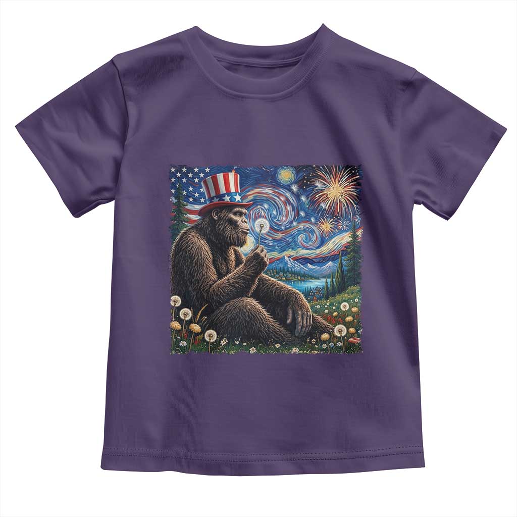 Bigfoot Blowing Dandelion Toddler T Shirt Sasquatch Van Gogh Starry Night 4th of July TS14 Purple Print Your Wear