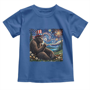 Bigfoot Blowing Dandelion Toddler T Shirt Sasquatch Van Gogh Starry Night 4th of July TS14 Royal Blue Print Your Wear
