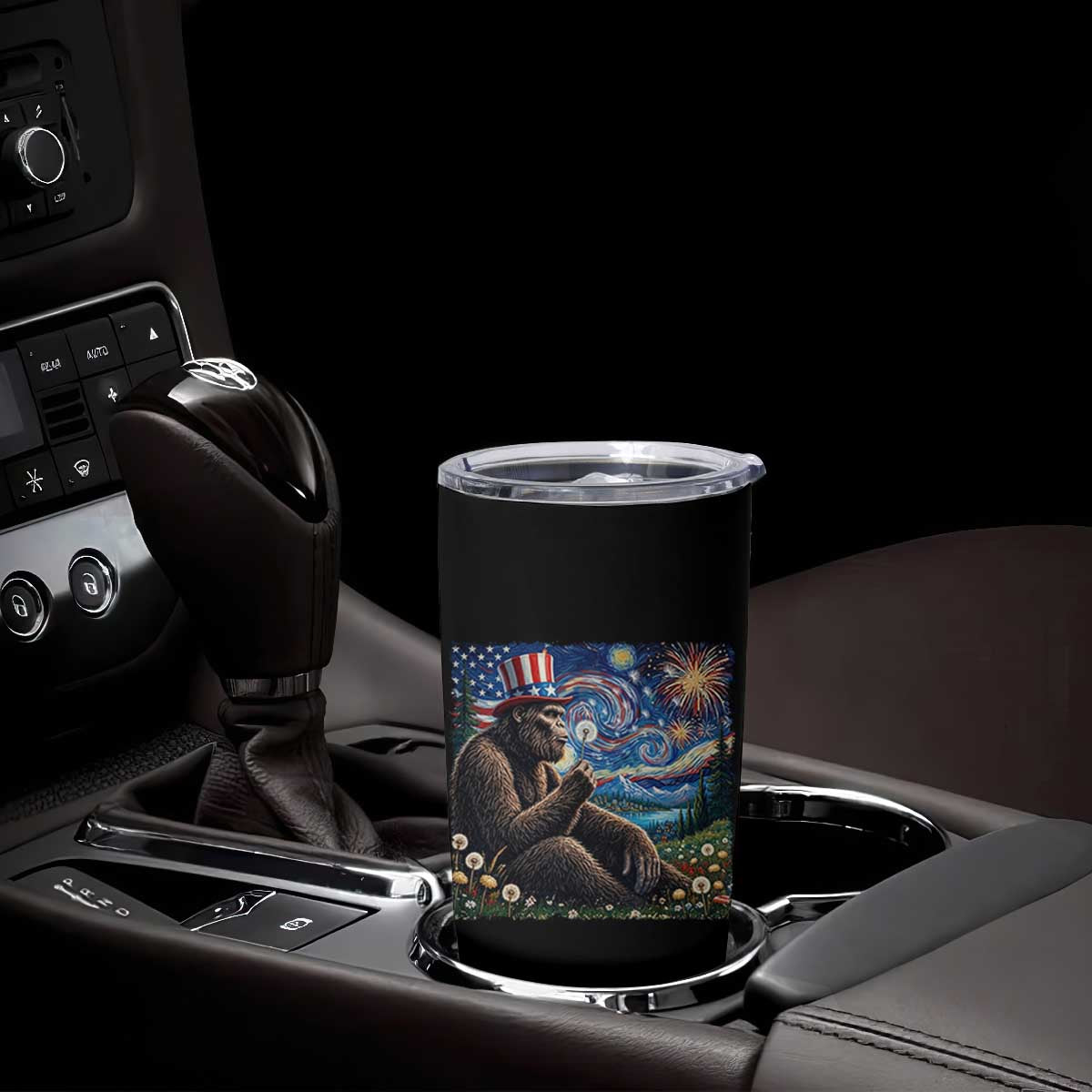 Bigfoot Blowing Dandelion Tumbler Cup Sasquatch Van Gogh Starry Night 4th of July TS14 Print Your Wear