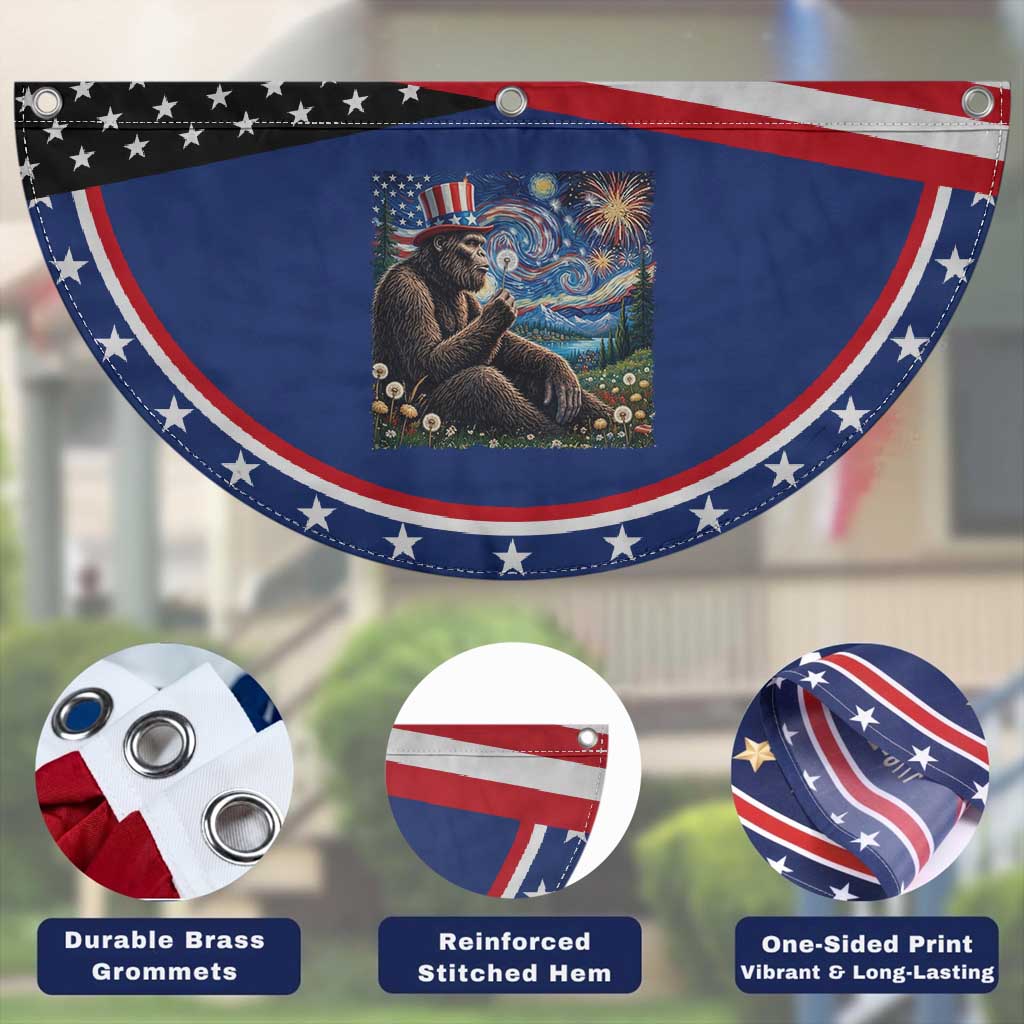 Bigfoot Blowing Dandelion Patriotic Fan Flag Sasquatch Van Gogh Starry Night 4th of July