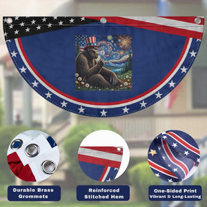 Bigfoot Blowing Dandelion Patriotic Fan Flag Sasquatch Van Gogh Starry Night 4th of July