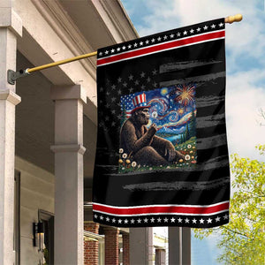 Bigfoot Blowing Dandelion Patriotic Garden Flag Sasquatch Van Gogh Starry Night 4th of July TS14 Distressed Black Red Print Your Wear