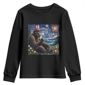 Bigfoot Blowing Dandelion Youth Sweatshirt Sasquatch Van Gogh Starry Night 4th of July TS14 Black Print Your Wear