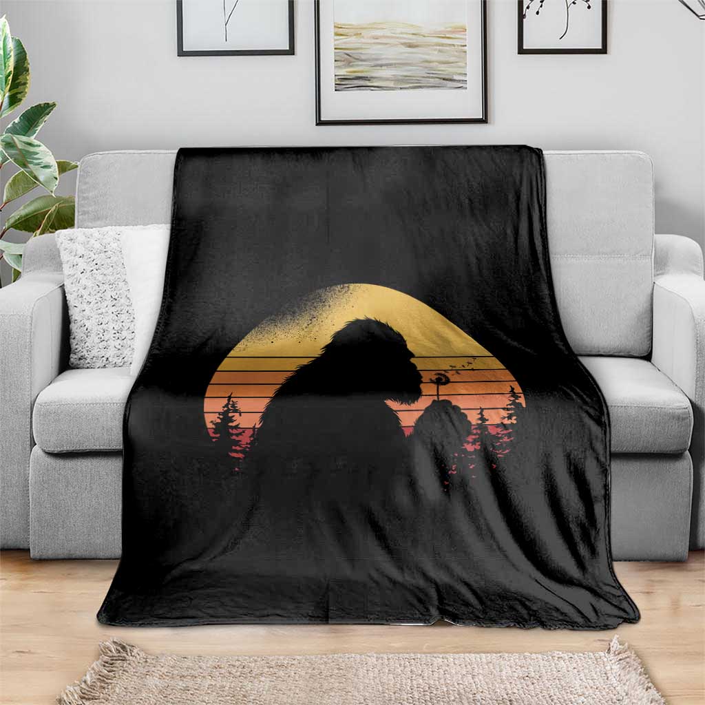 Bigfoot Blowing Dandelion Throw Blanket Retro Sunset Forest TS14 Print Your Wear