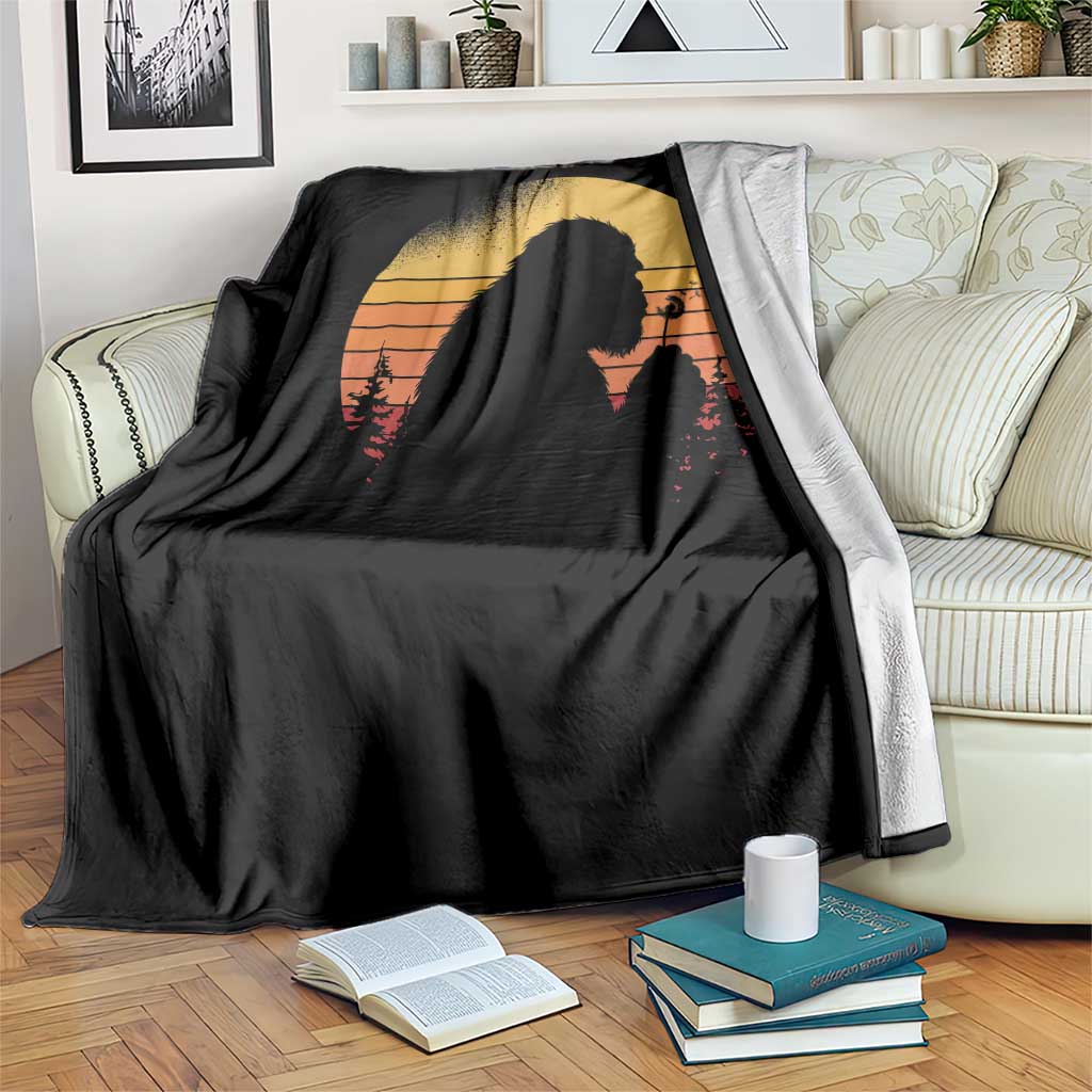 Bigfoot Blowing Dandelion Throw Blanket Retro Sunset Forest TS14 Print Your Wear